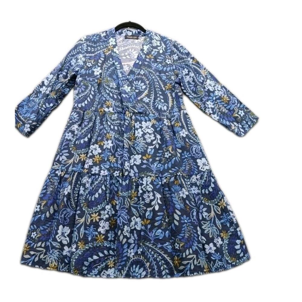 Blue Floral V-Neck Tiered Dress
